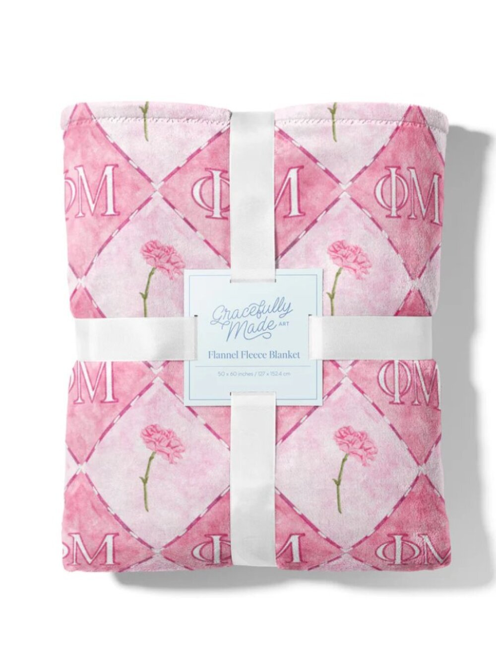 Phi Mu Fleece Blanket | Sorority Throw Blanket Pink White Greek Life Dorm Decor